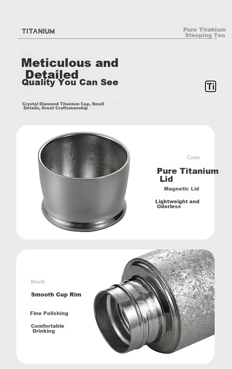 Qihu Pure Titanium Insulated High-End Tea Steeping Cup with Tea-Water Separation Outdoor Tea Brewing Gift Custom Glacier Blue 400ml 24