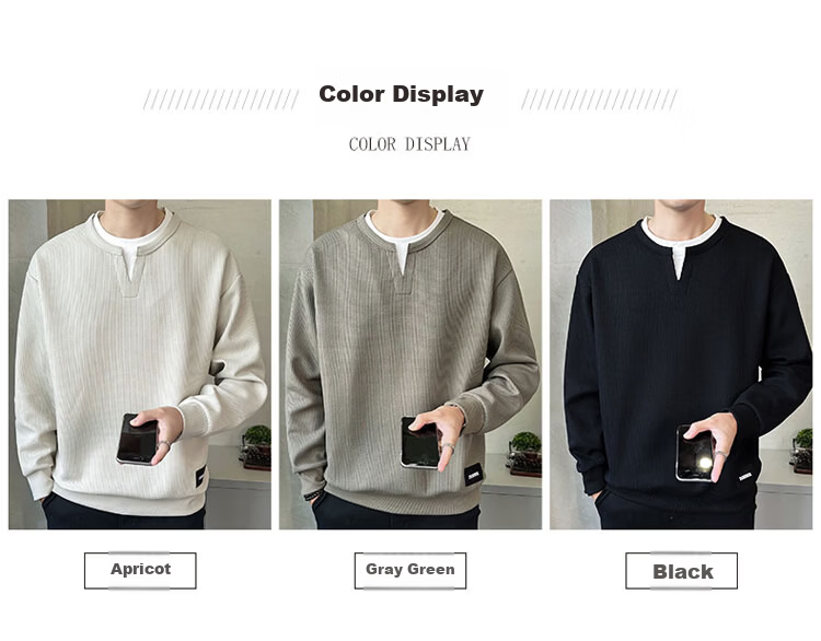 TUCANO Men's Spring and Autumn Loose Fit Crew Neck Two-in-One Long Sleeve T-Shirt Black L 2