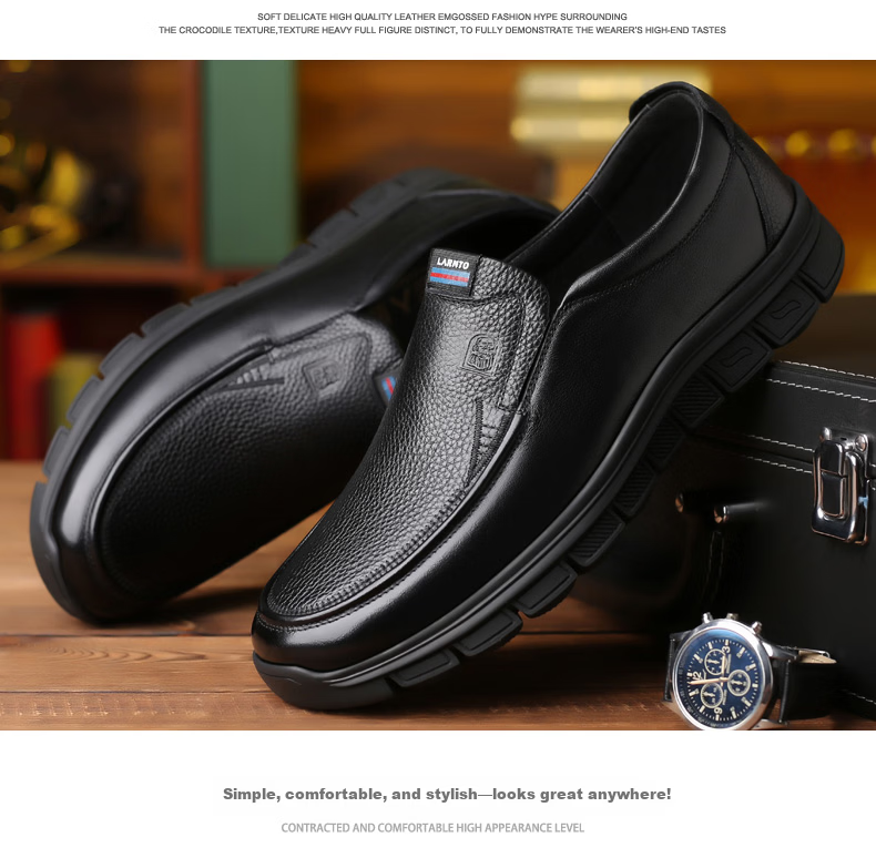 LAORENTOU Men's Autumn Business Formal Soft Leather Soft Sole Middle-aged Casual Dad Shoes A90223 Black Size 40 13