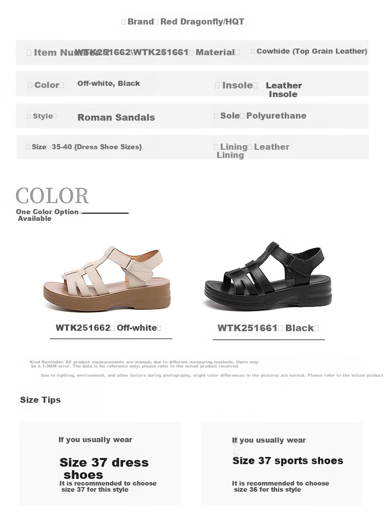 Red Dragonfly Women's Soft Sole Comfortable Commuter Leather Sandals Wedge Soft Leather Slippers WTK251662 Off-White Size 37 7