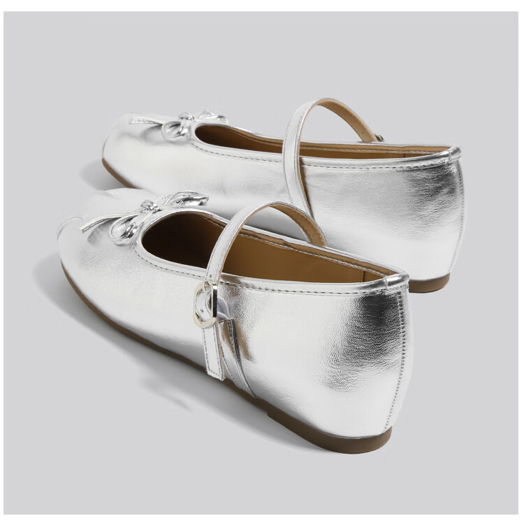 HUANQIU Silver French Style Ballet Mary Jane Flats for Women Summer Breathable Height Increasing Soft Sole Dress Shoes 19