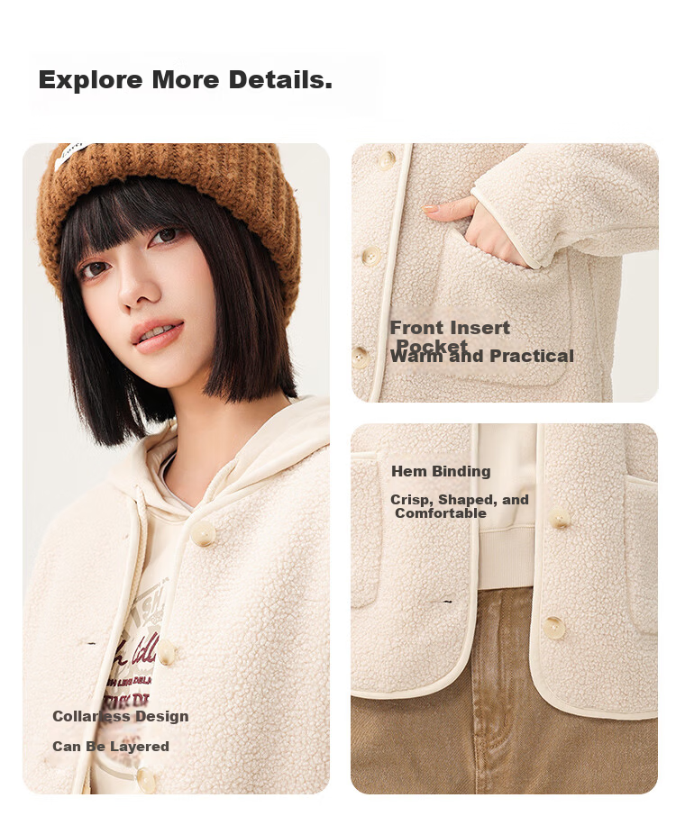 Snow Flying Women's Short Spring Jacket New Small Fragrance Fleece Top Black L (120-140 Jin) 8