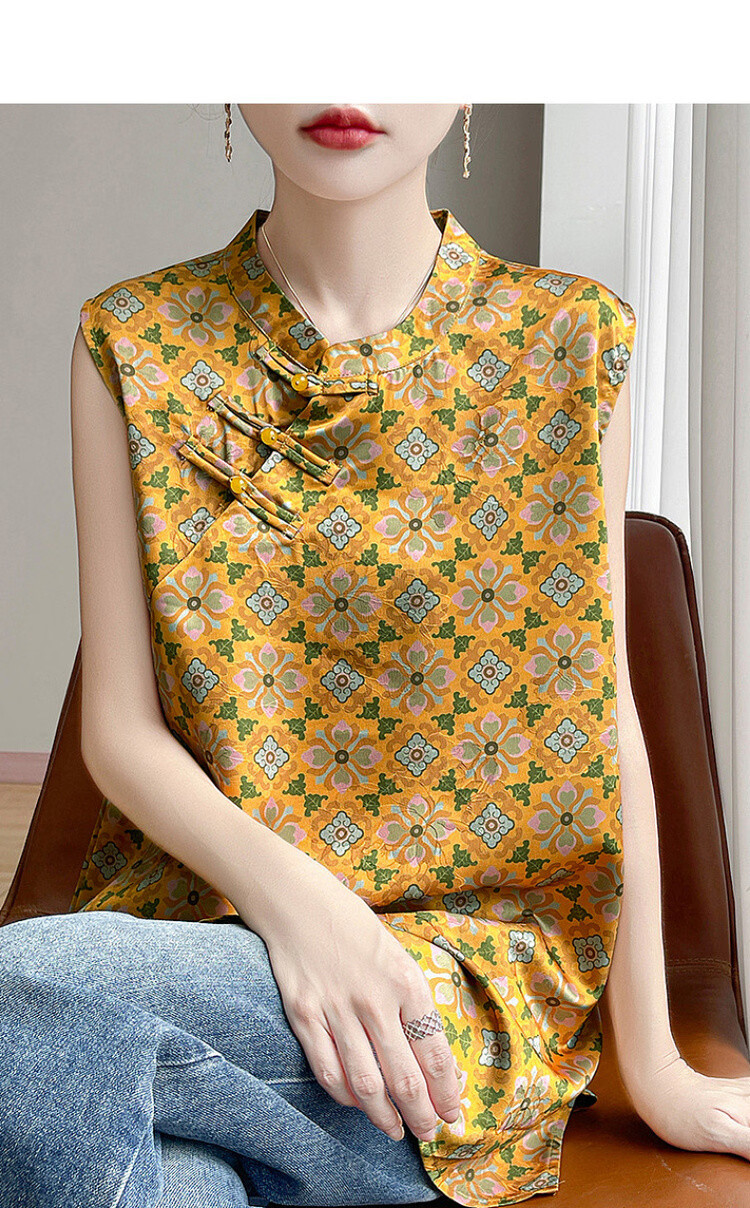 Demana [Oriental Aesthetics] Spring National Style New Chinese Satin Jacquard Shirt with Frog Buttons Mid-Length Women's Blouse 5