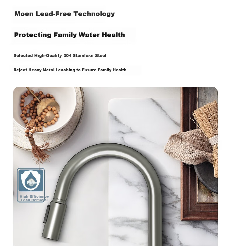 MOEN Gunmetal Kitchen Faucet Pull-Out Rotatable Multi-Function Splash-Proof 13350 10