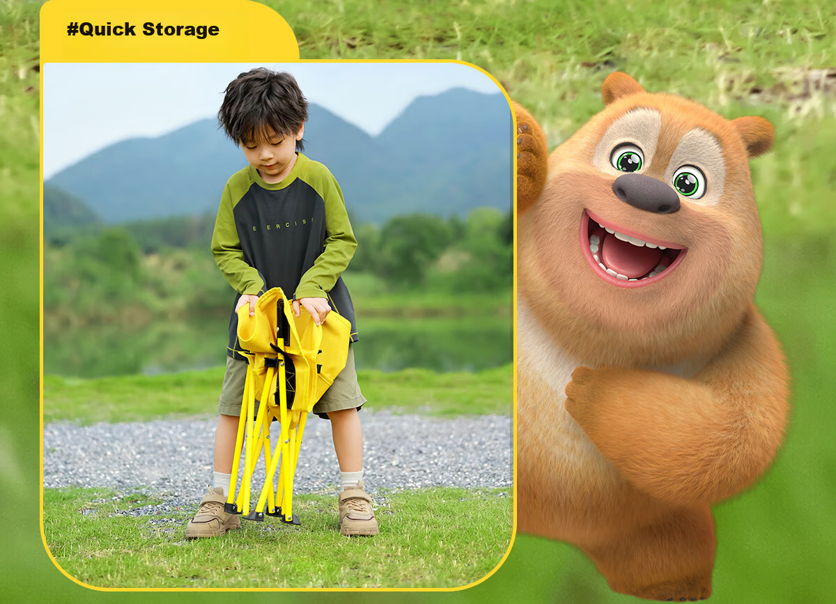 CAMEL 【Camel × Boonie Bears】Children's Moon Chair Outdoor Folding Camping Beach Portable Fishing Stool 9