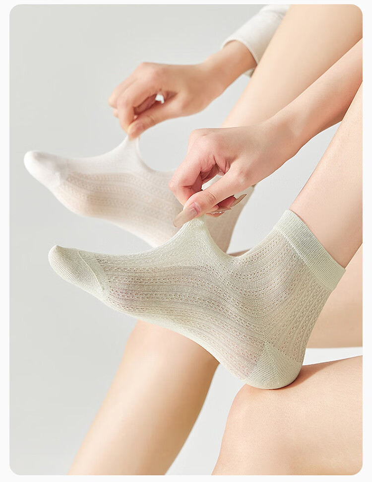 Langsha Women's Summer Thin Short Socks Seamless Mulberry Silk Mid-Calf Antibacterial Mesh Breathable White Ballet Style 20