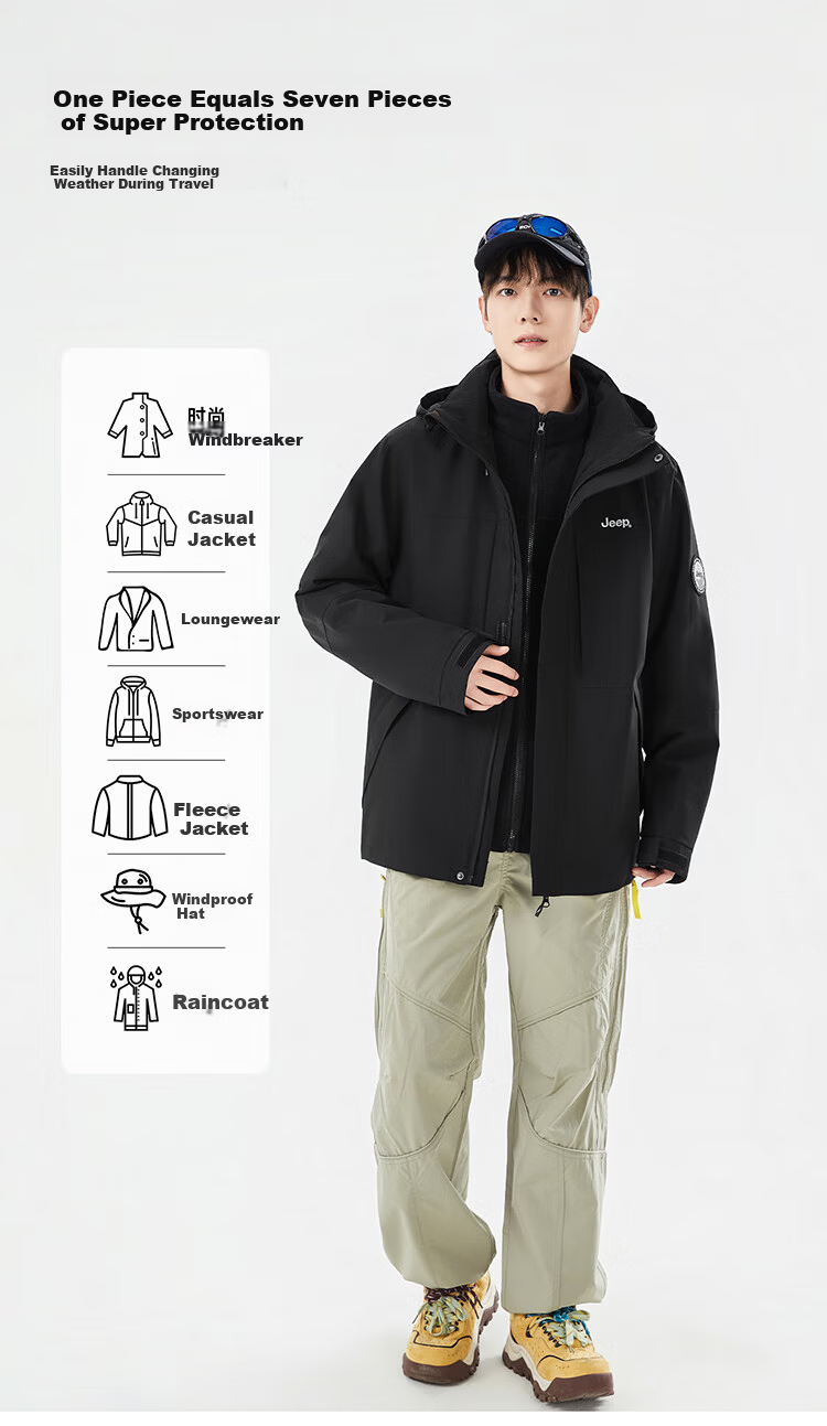 JEEP Unisex 3-in-1 Outdoor Fleece Lined Jacket Maple Leaf Yellow 4XL 10