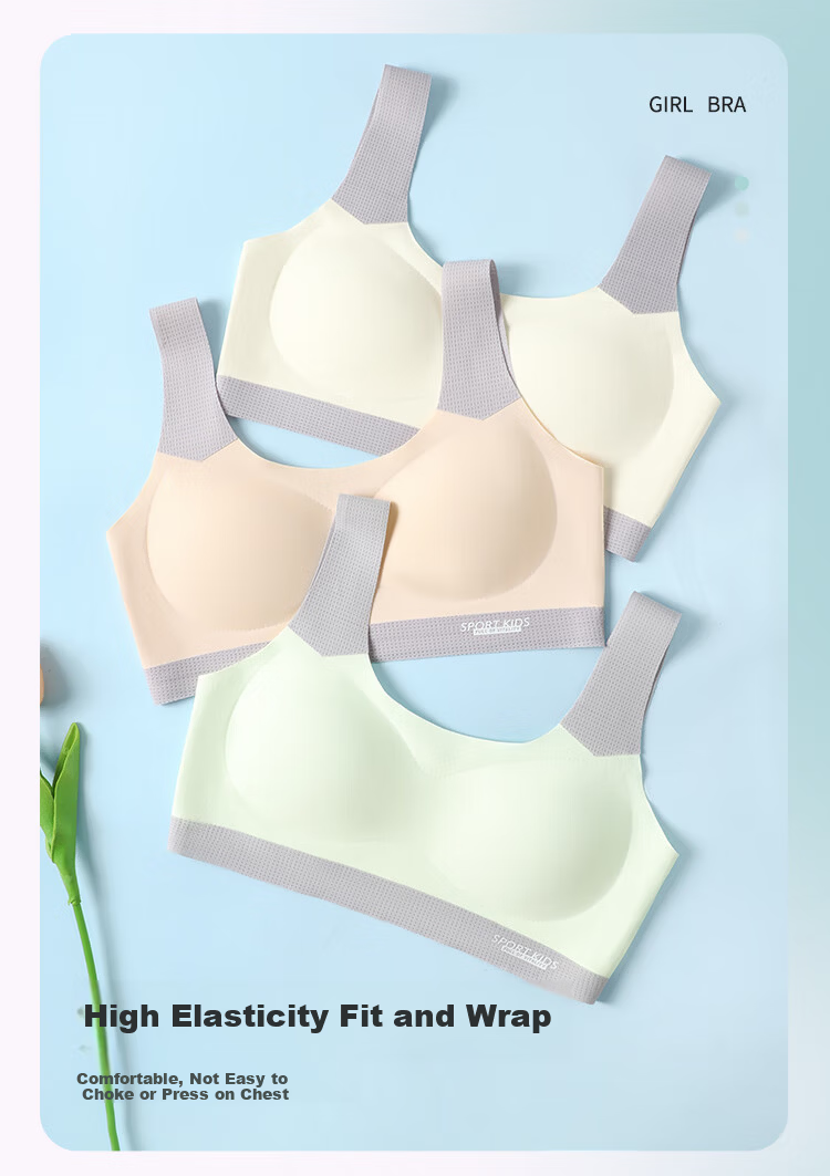Bingxue Kapok Girls' Developmental Sports Anti-Shock Antibacterial Bra Vest for Children and Teenagers Ages 12-18, Middle and High School Students 13