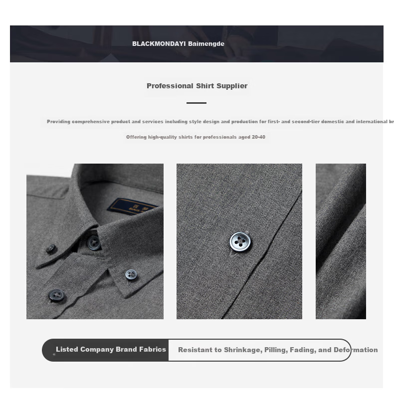 BLACKMONDAY Premium Cotton Yarn-Dyed Long Sleeve Shirt Men Autumn Winter 100% Cotton Business Casual Dress Shirt 4