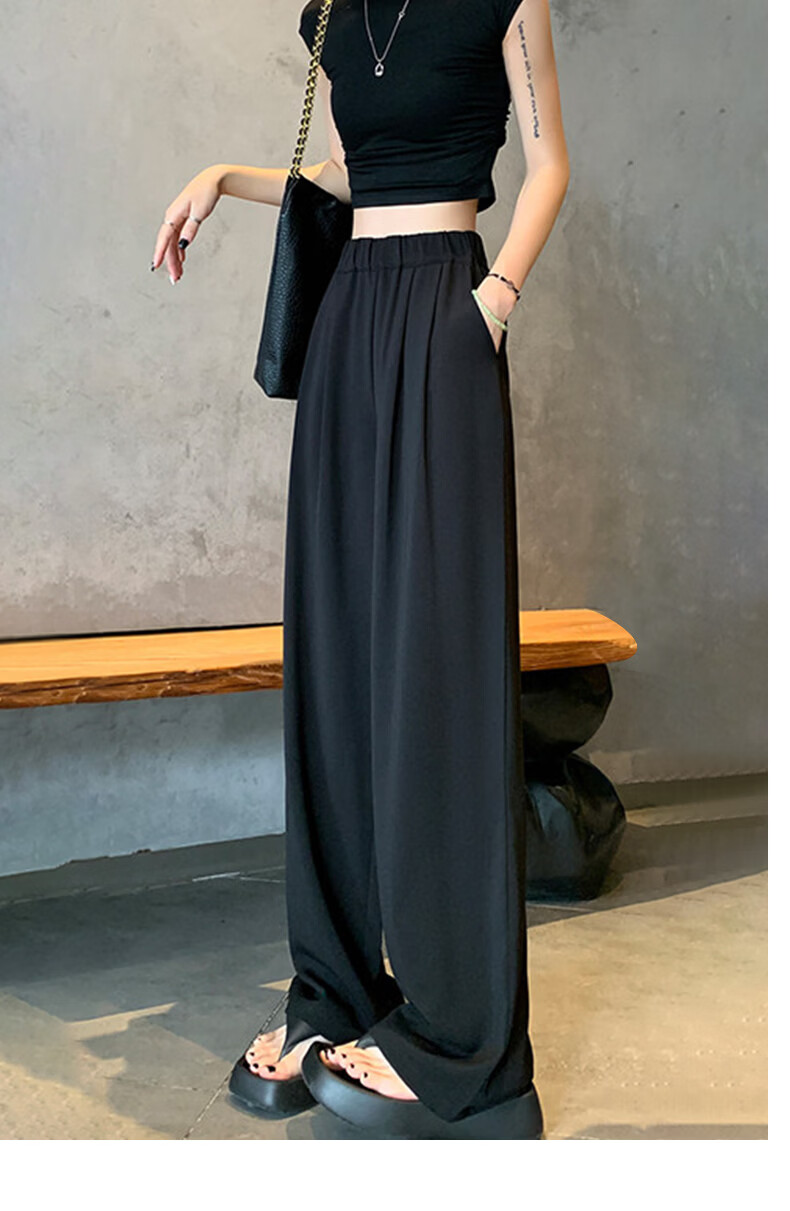 Borui Women's Summer Lightweight Ice-Feel Lazy Style Casual Pants Draped Loose Fit Trousers Chinese Style Wide-Leg Pants Black S 19