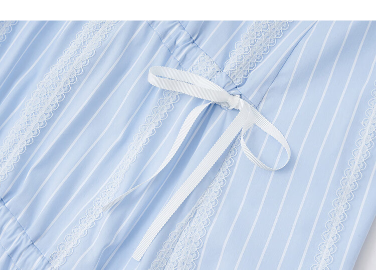 Demana [Cloud Oxygen Cotton] Summer Sweet Girl Striped Embroidered Drawstring Loose Slim Dress Women High-End Feel 14