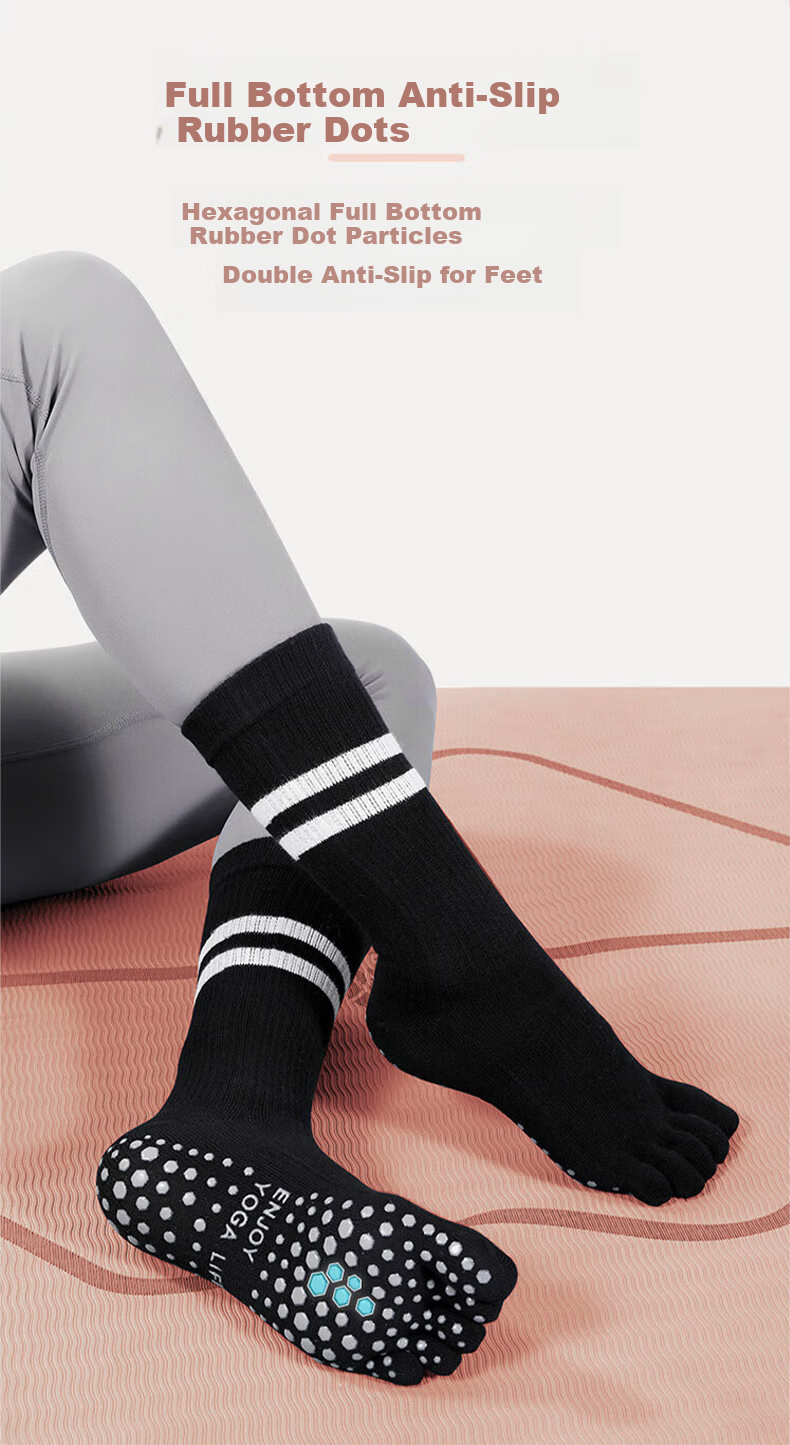 Duweike Professional Yoga Socks with Separate Toes for Women, Mid-Calf Length, Non-Slip, Pilates, Beginner-Friendly, Indoor Dance Socks, Gray, 2 Pairs 5