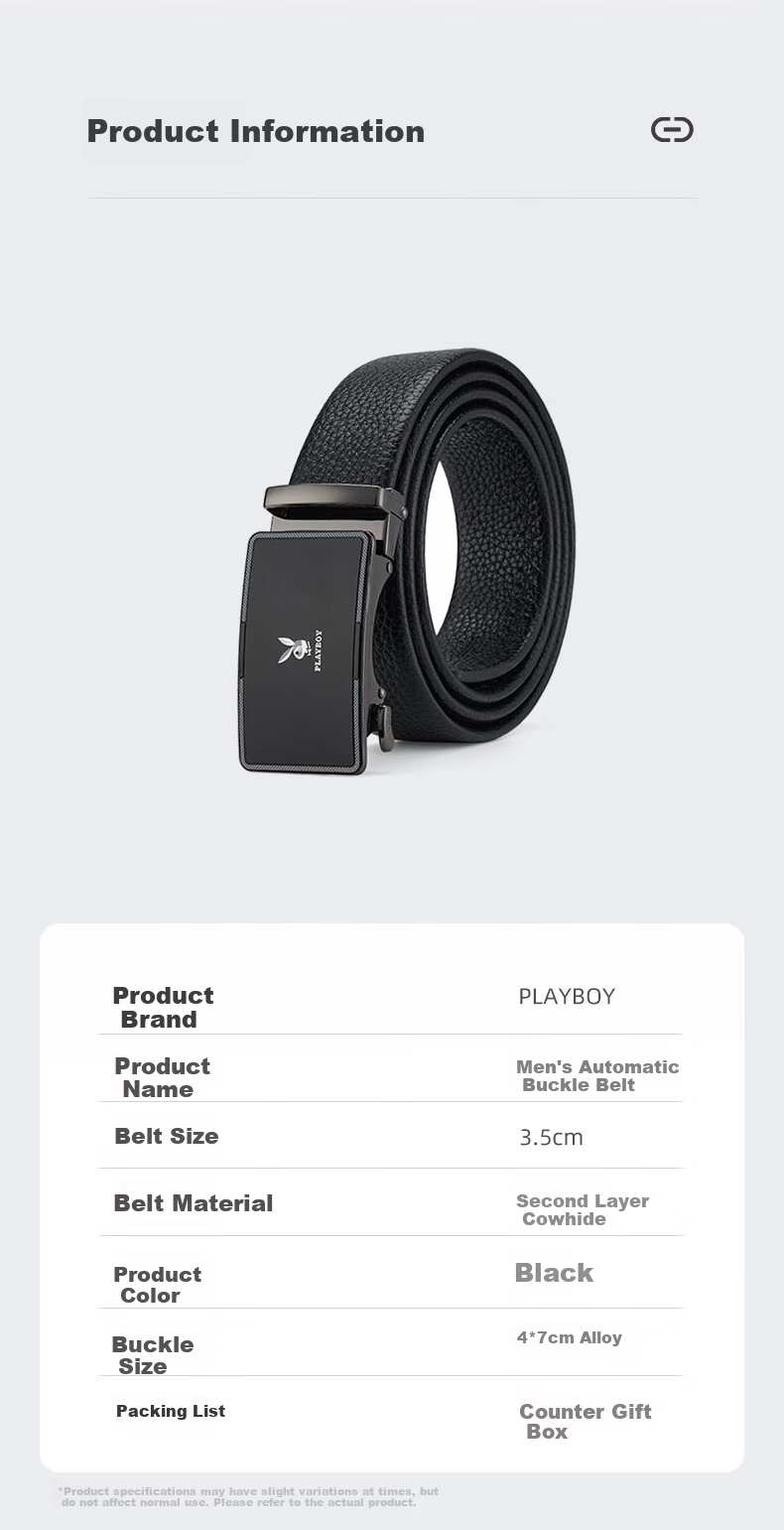 PLAYBOY Men's Genuine Leather Belt Cowhide Automatic Buckle Casual Waistband Business Versatile Gift for Boyfriend Husband 9