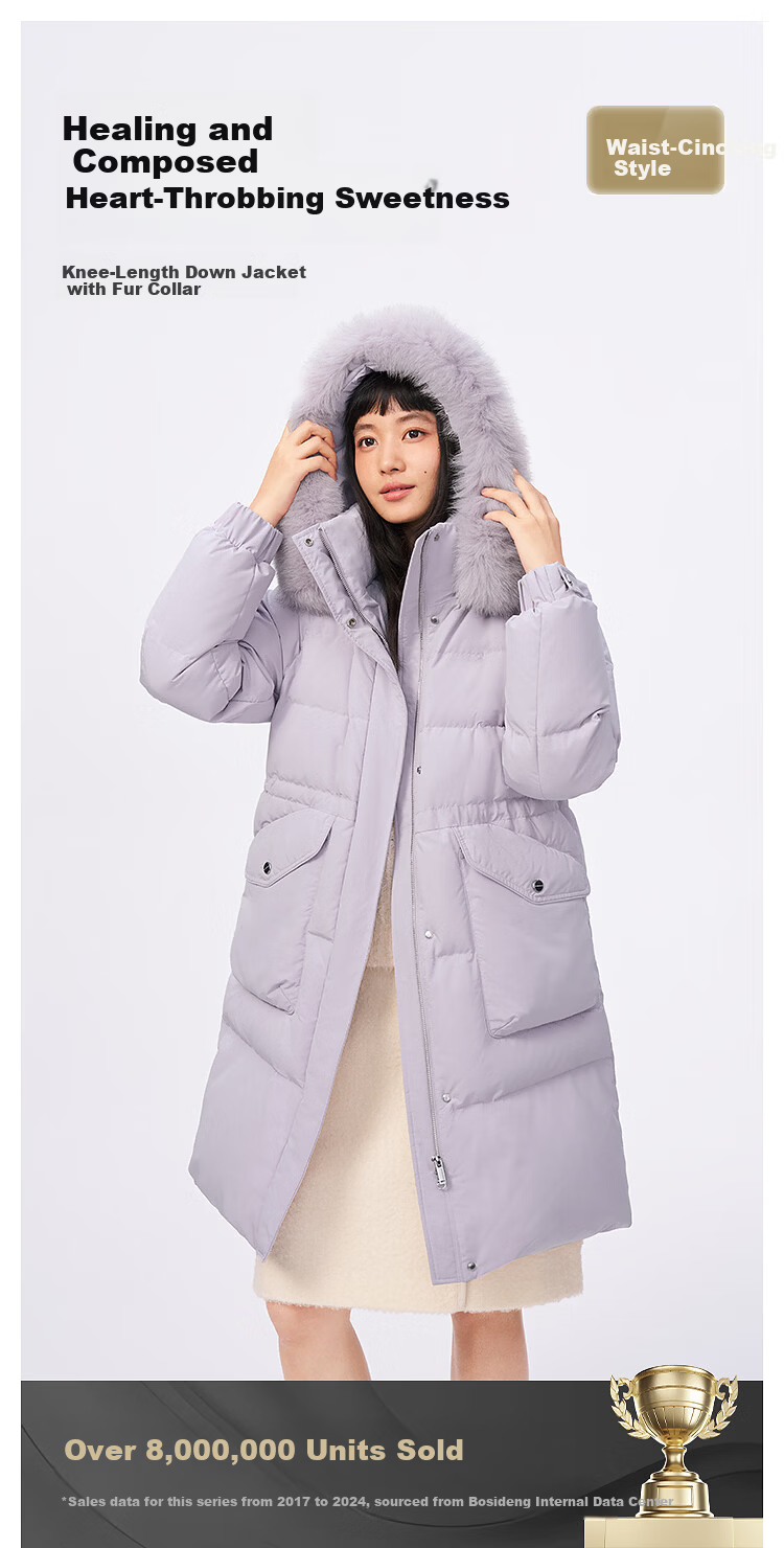 BOSIDENG 25 Years Women's Winter Down Jacket 90% Down Thickened Slim Mid-Length Large Fur Collar New Year Red Coat 2