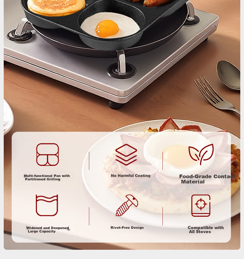 Wang Yuan Ji Breakfast Pan Non-Stick-Free Egg Frying Pan Steak Frying Pan 3-in-1 Breakfast Pan Induction Cooker Egg Frying Tool 2