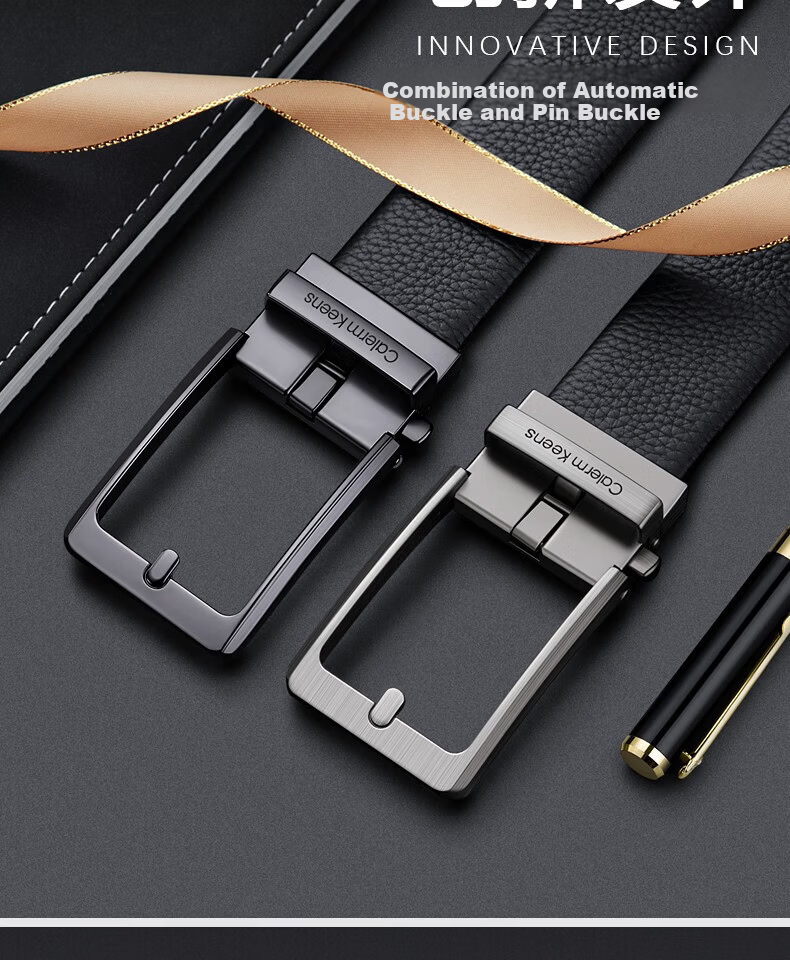 Calermkeens Patented Automatic Buckle Men's Leather Belt Business Casual High-Grade Cowhide Waist Belt Father's Day Gift 2