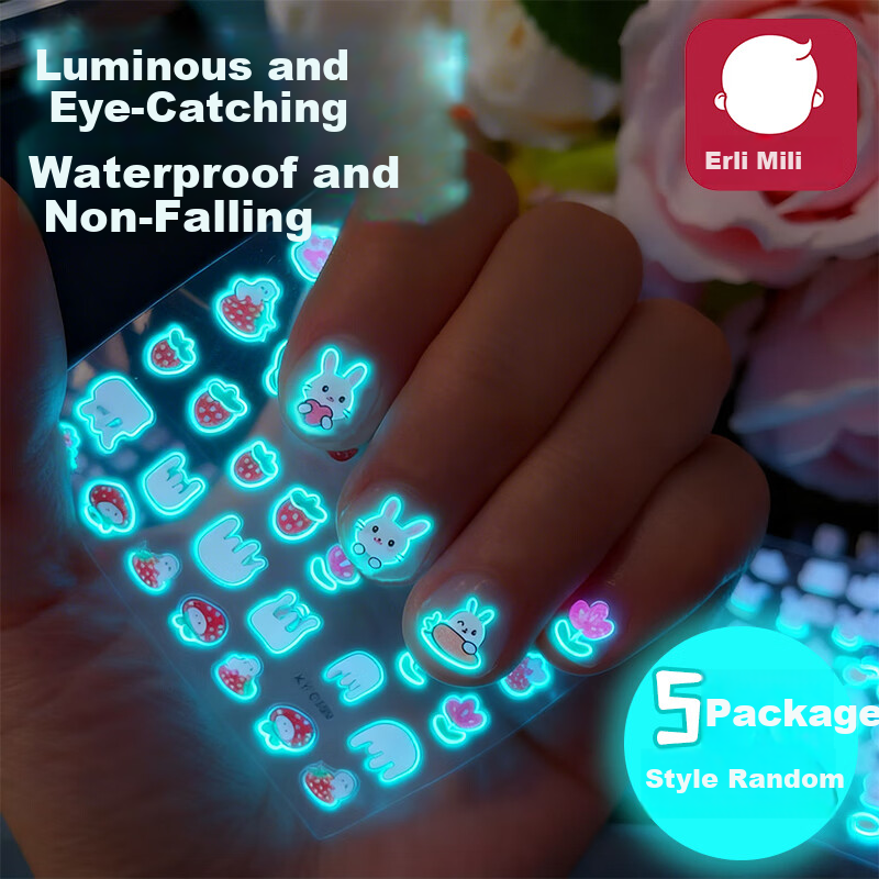 Mili Children's Night Glow Nail Stickers Non-Toxic Waterproof Girls Nail Art 3-6 Years Old Preschool Educational Toy