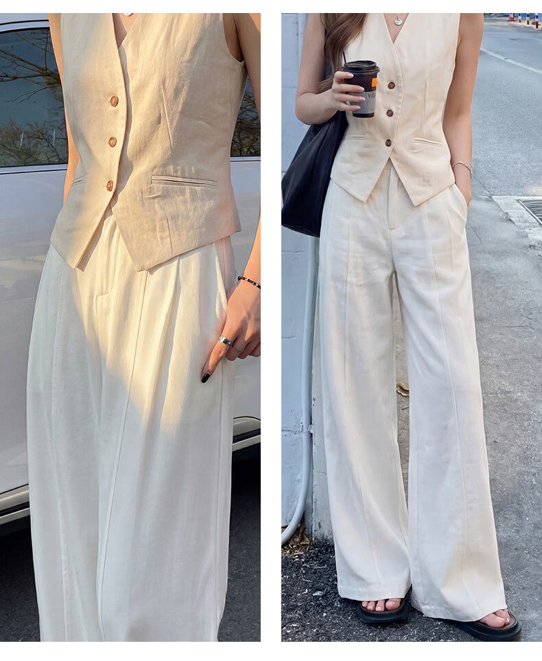 Langsha Women's Linen Wide-Leg Pants 2026 Summer Thin High-Waist Cool Ice Silk Casual Straight-Leg Suit Trousers 25