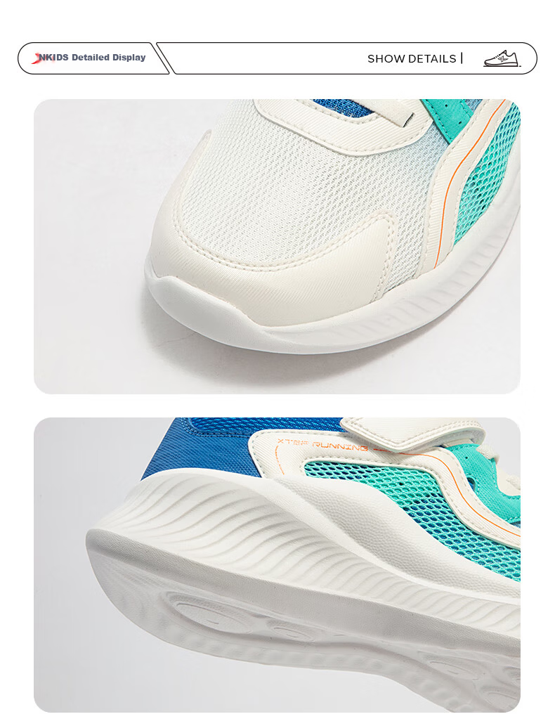 XTEP Kids Velcro Running Shoes for Boys and Girls, Deep Blue/New White/Smart Blue, Size 37 12