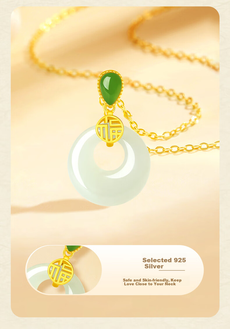 Lianqing Nafu Hetian Jade Silver Peace Buckle Necklace for Women Birthday Gift Women's Day Present for Girlfriend Wife Mom 4