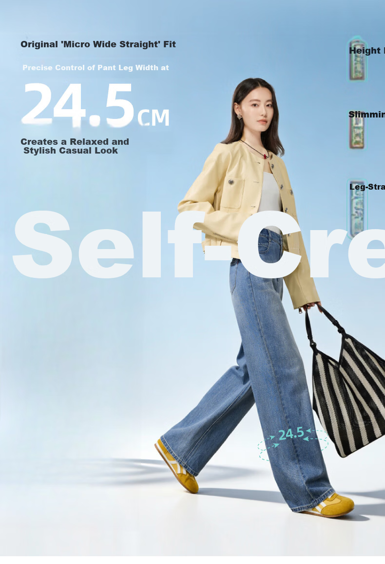 ESE-Y Women's Wide Straight Jeans 26 Spring New Colorfast Cotton Stretch Wide-Leg Pants Denim Blue 27 4