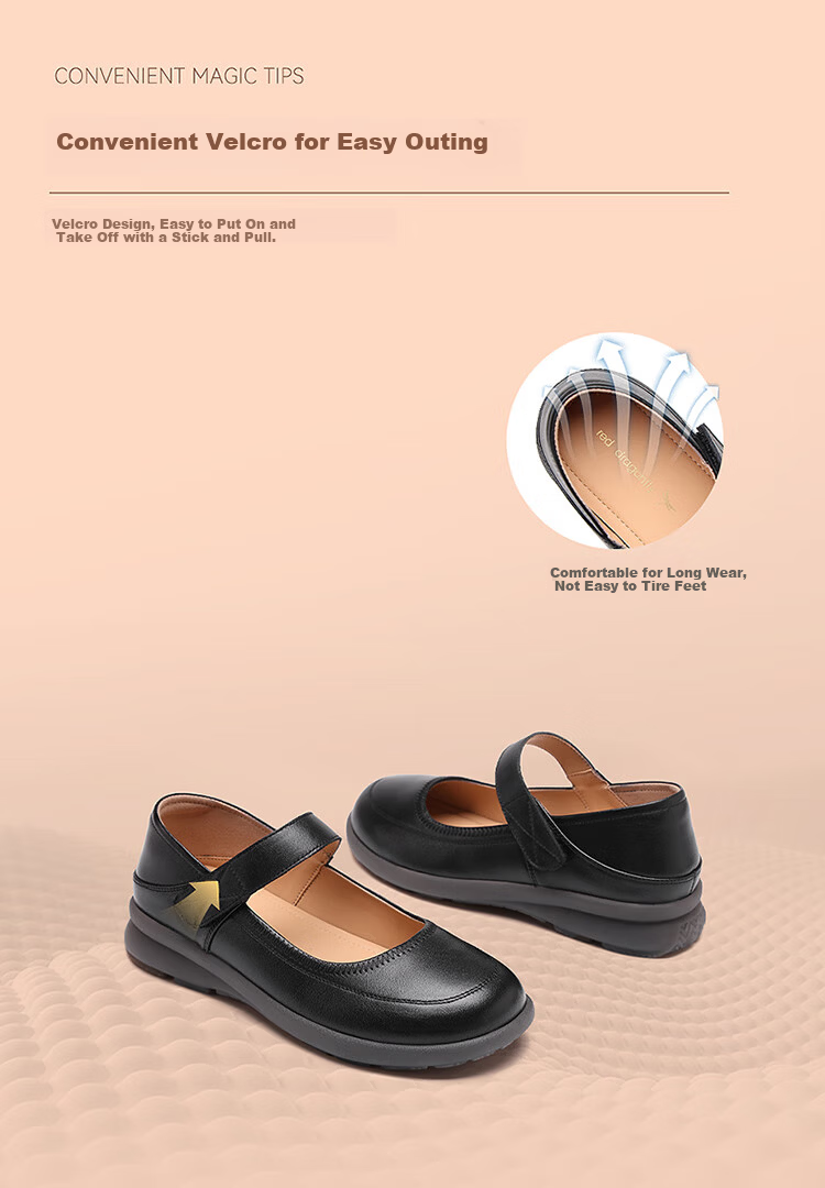 Red Dragonfly Women's New Magic Tape Fashion Mary Jane Shoes Versatile Lightweight Low-Cut Flats WTB354081 Black Size 37 5