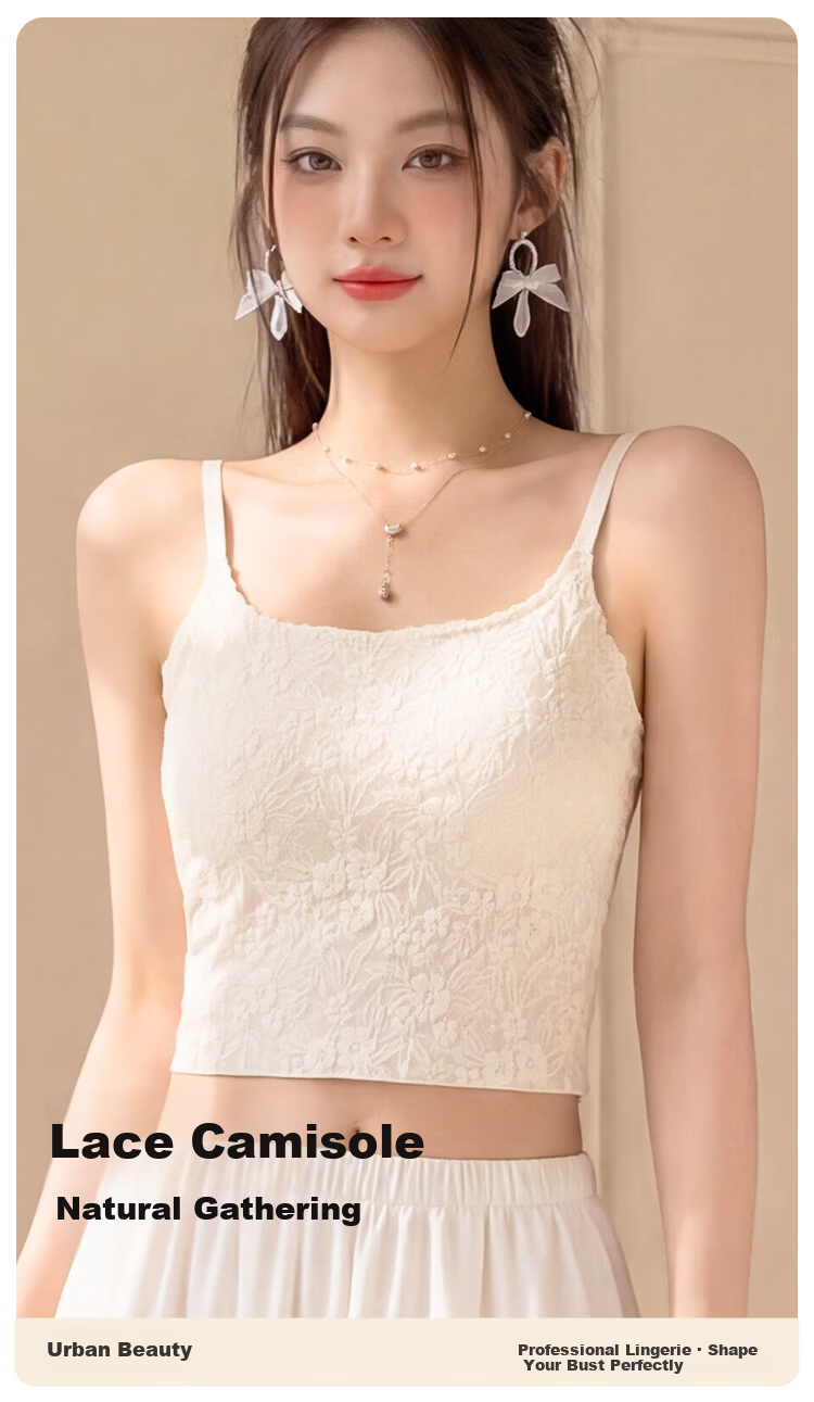 Urban Beauty [No Bra Needed] Lace Camisole Vest for Women Summer with Chest Pad, Stylish Outerwear, Sexy Pure Desire Back Design 2