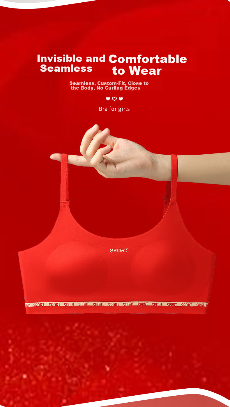 MiiOW Red Underwear Gift Set for Girls in Their Birth Year, Vest Bra and Panties for Middle and High School Students, Children's Development Period 6