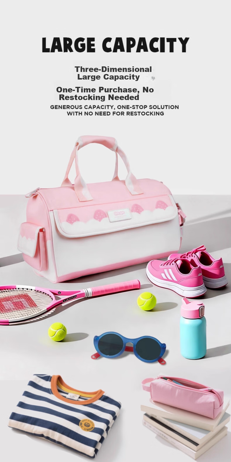 Zoy Zoii Kids Sports Bag Large Capacity Travel Luggage Bag Boys Girls Outdoor Crossbody Storage Handbag Multi-Compartment 5