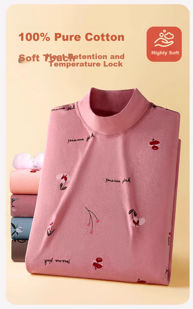 Langsha Mom Women's Autumn Thermal Underwear Set Plus Size Cotton Antibacterial Printed Knitwear Warm Innerwear for Middle-aged and Elderly 7