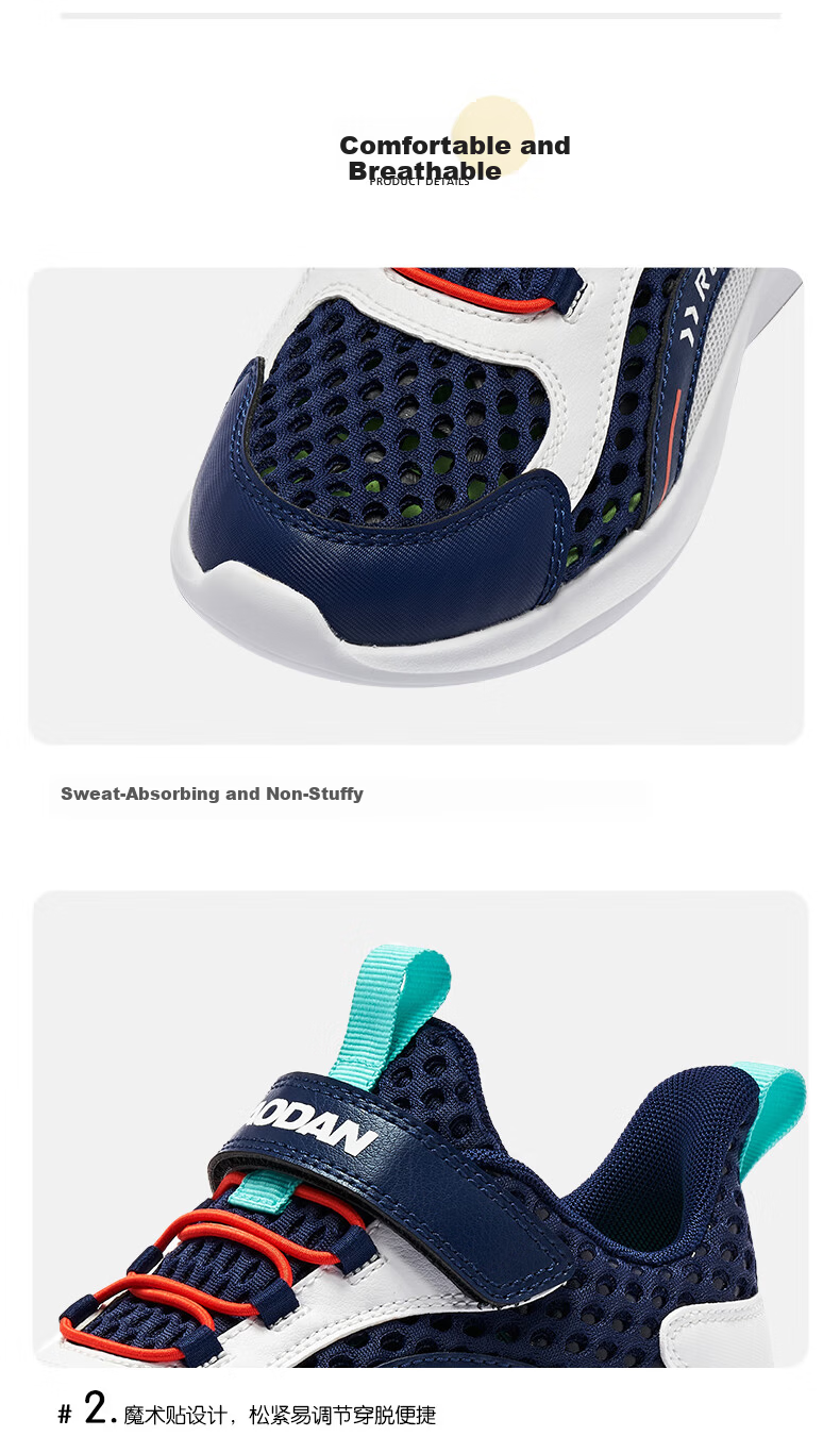 QIAODAN Boys' Running Shoes, Big Kids Summer Sports Shoes, Children's Breathable Large Mesh Shoes, Velvet Blue/QIAODAN White, Size 40 13