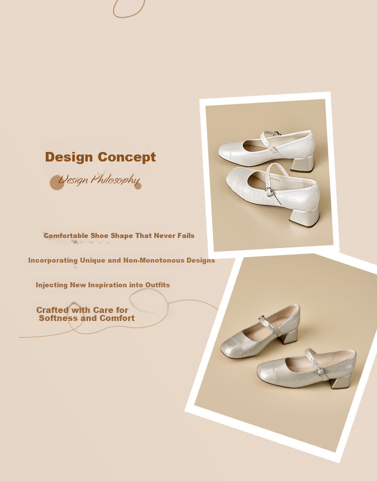 Zhuoshini Women's French Mary Jane Shoes 2026 Spring New Thick Heel Elegant Skirt Matching Low-Cut Flats Off-White Size 38 2