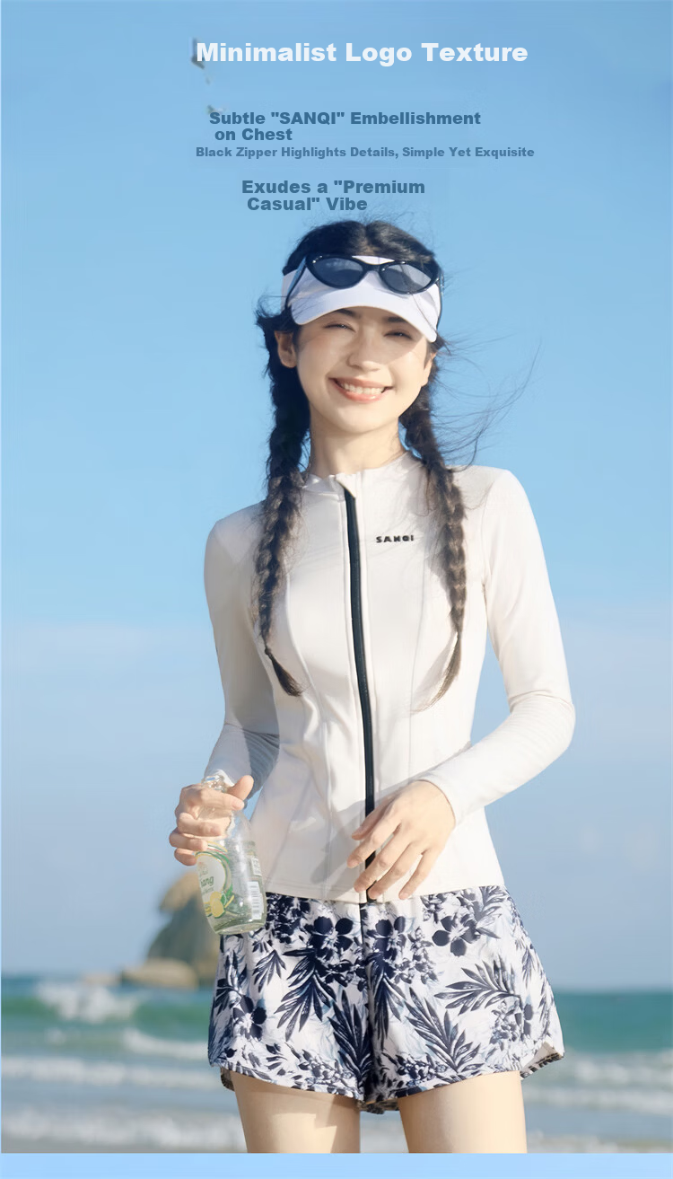 Sanqi Two-Piece Women's Long Sleeve Conservative Swimwear Plus Size Sporty Tummy Control Slimming Hot Spring Swimsuit XL 7