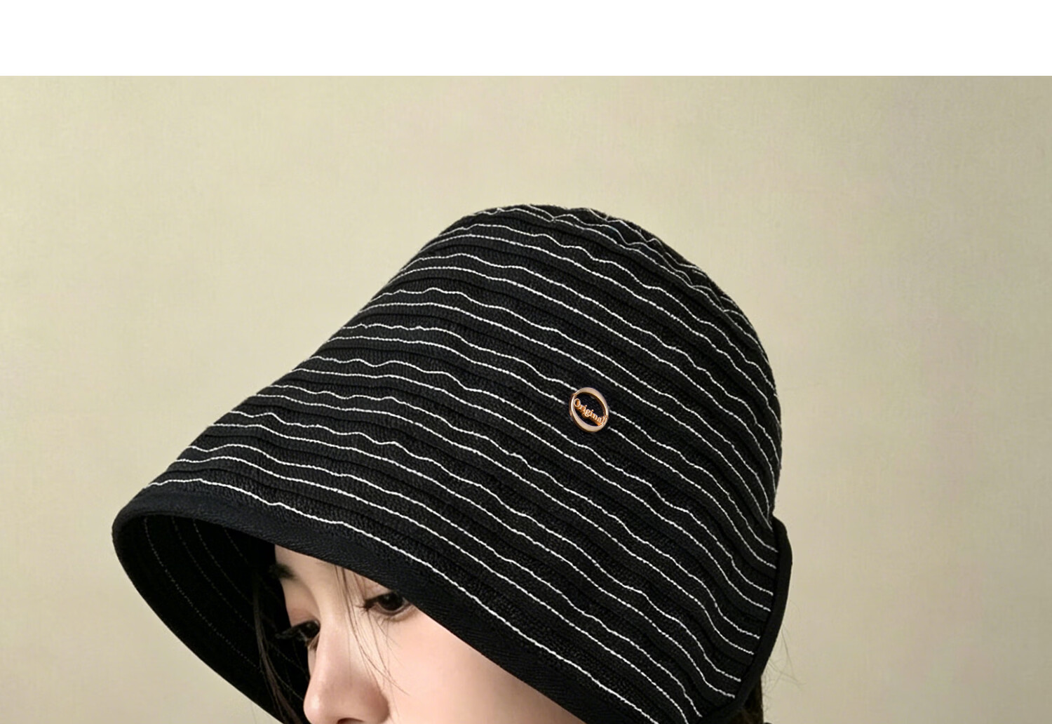 FANCET Striped Fisherman Hat for Women Summer UV Protection Wide Brim Sun Hat Japanese Minimalist Face-Slimming Sunshade Hat 31