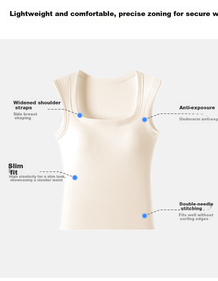 Herbal Original Color Women's 10A Antibacterial U-Neck Wide Strap Backless Summer Sports Sleeveless Base Layer Top Outerwear 2