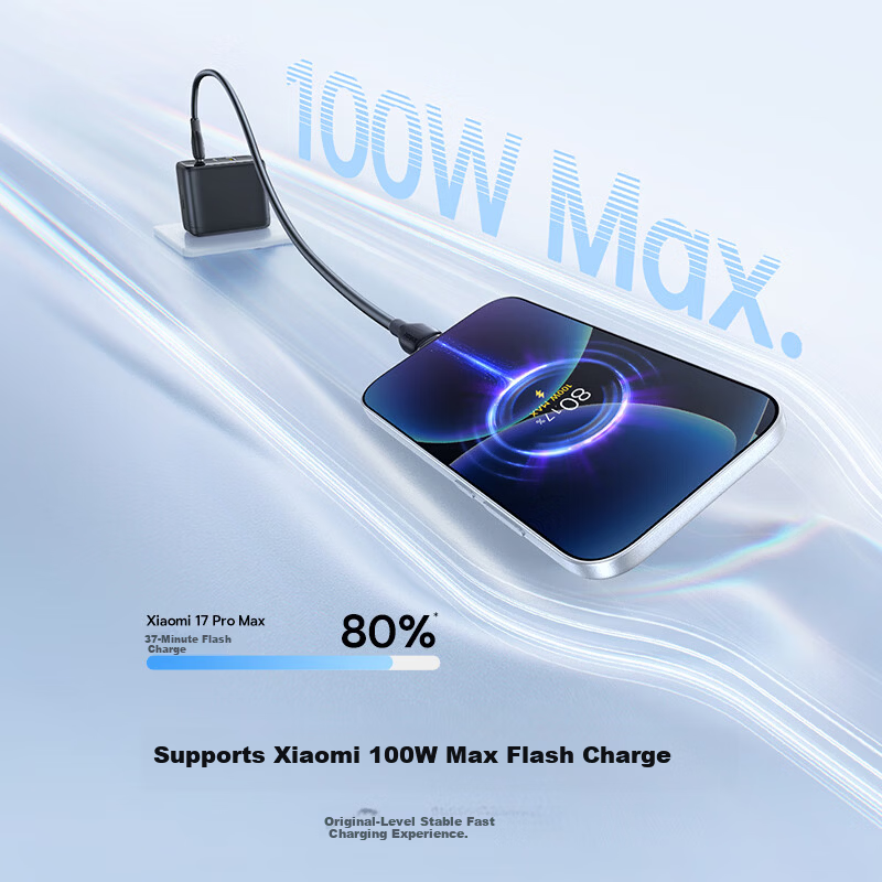 Baseus Little Ice GaN Nitrogen-Charged 100W 3-in-1 PD High-Power Fast Charger for Apple iPhone 17 Xiaomi Huawei Honor Phones Tablets Laptops Black