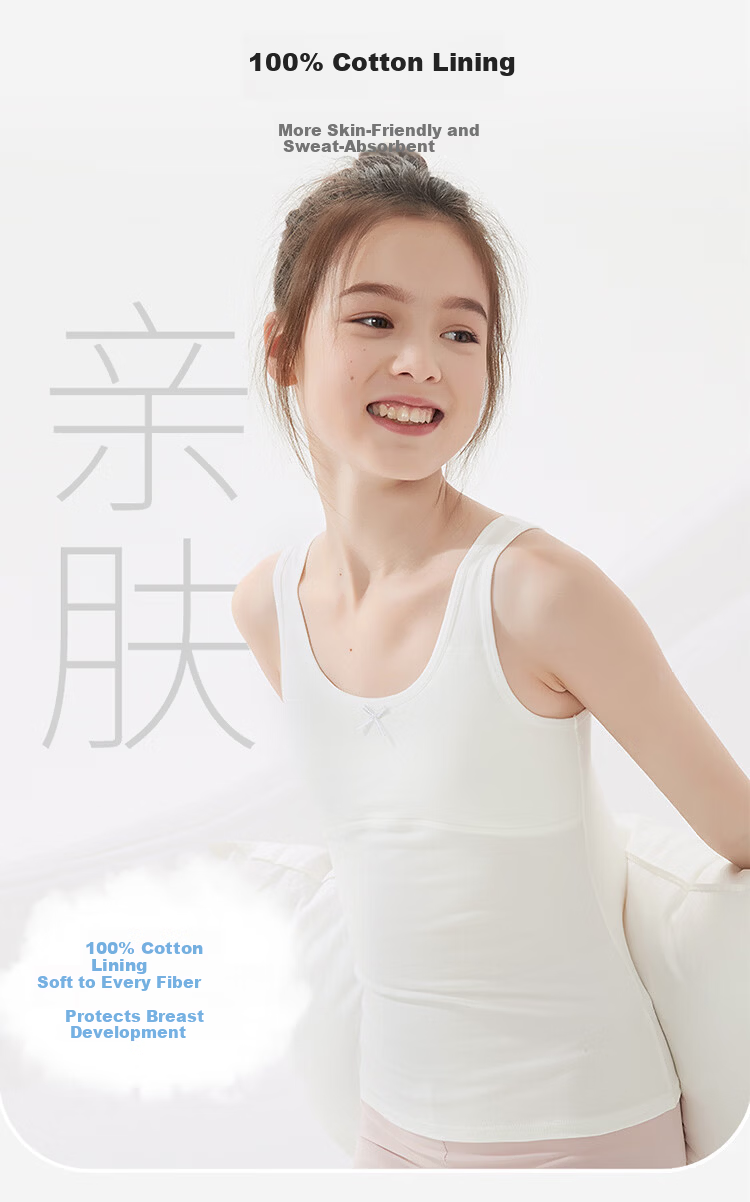 GUJIN Girls' Developmental Cotton Vest, Lightweight Breathable Thin Cotton Undershirt for Elementary School Girls, Anti-Bulge Innerwear, 2-Pack 6