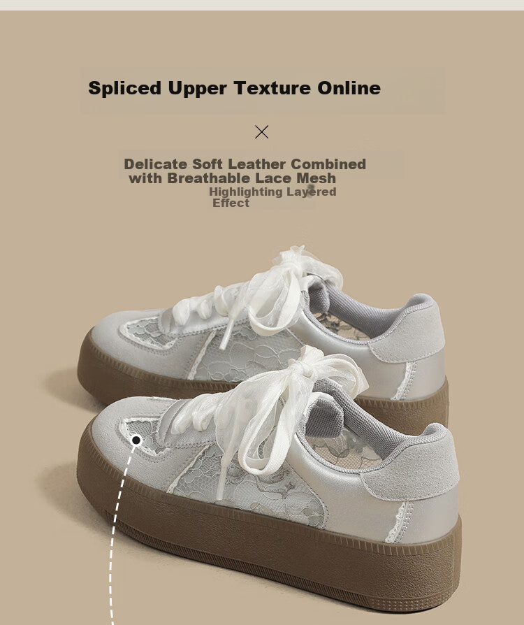 ZHR Women's Training Shoes 2026 New Summer Lace Mesh Breathable Platform Sneakers KS78E Beige Size 40 7