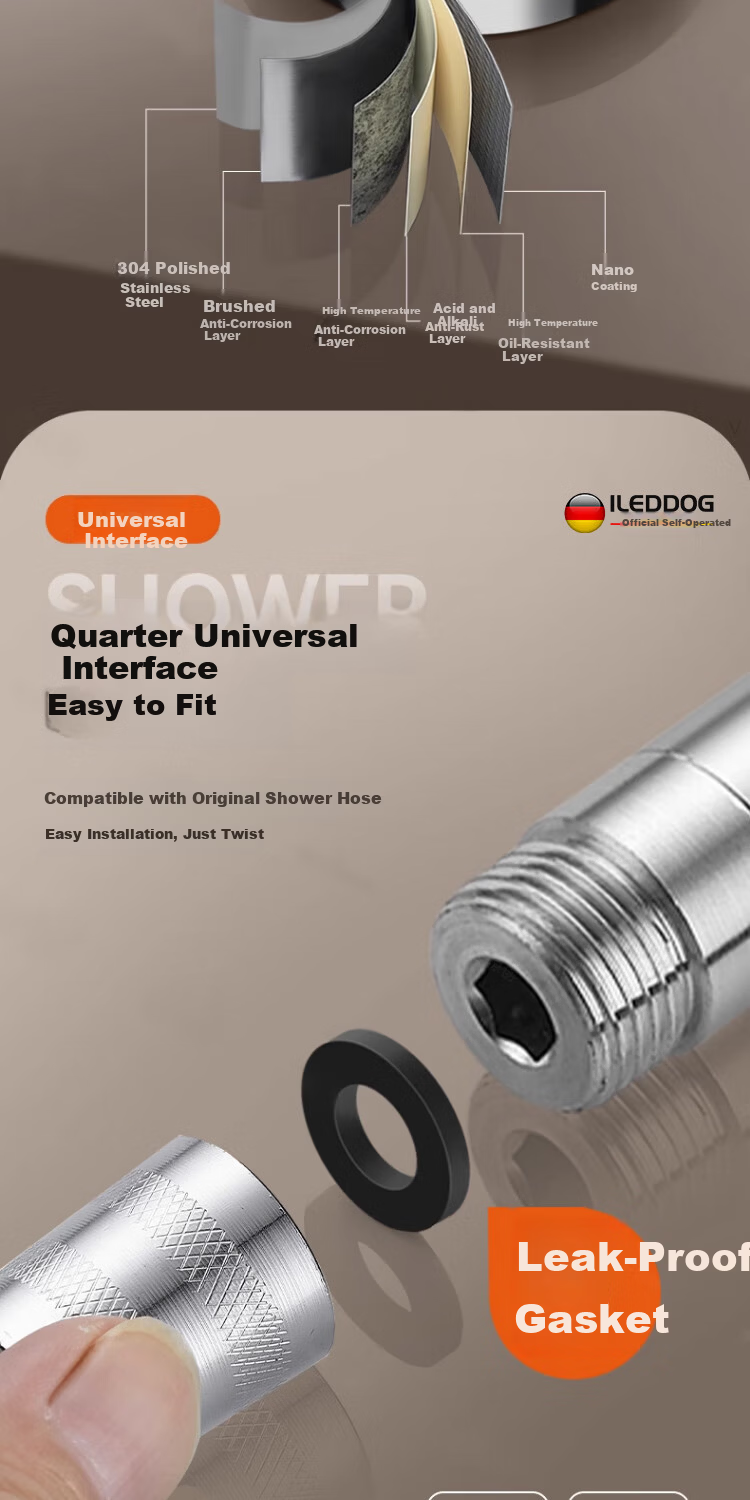 ILeddog 【Germany】304 Thickened Stainless Steel Pressurized Shower Head Universal Handheld Bathroom Single Nozzle 8