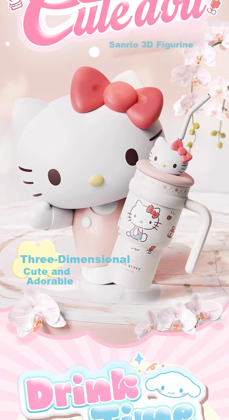 MINISO Sanrio Hello Kitty Insulated Tumbler with Plush Doll, Large Capacity 700ml Travel Mug for Home and Office 4