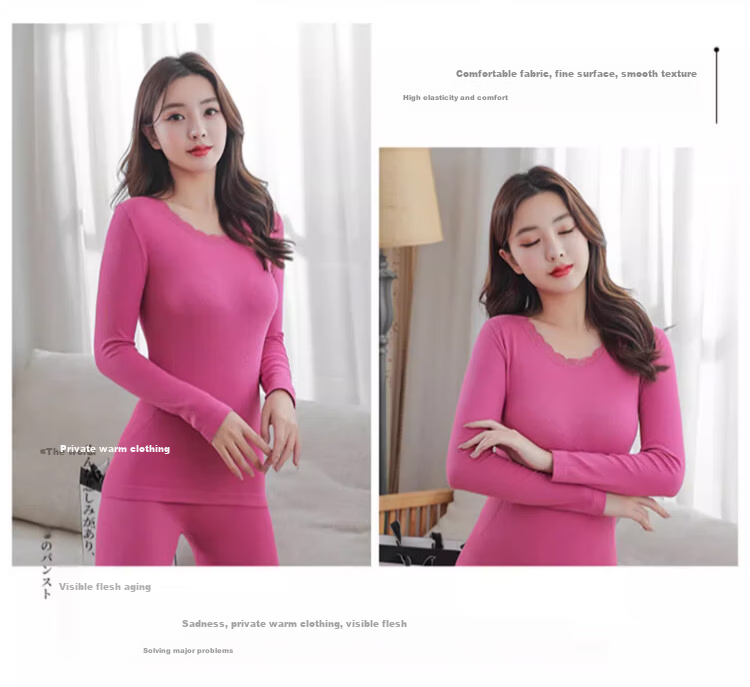 Langsha Women's Autumn Winter Thermal Underwear Set Antibacterial Velvet Seamless Heat Retaining Body Shaping Base Layer Shirt 18