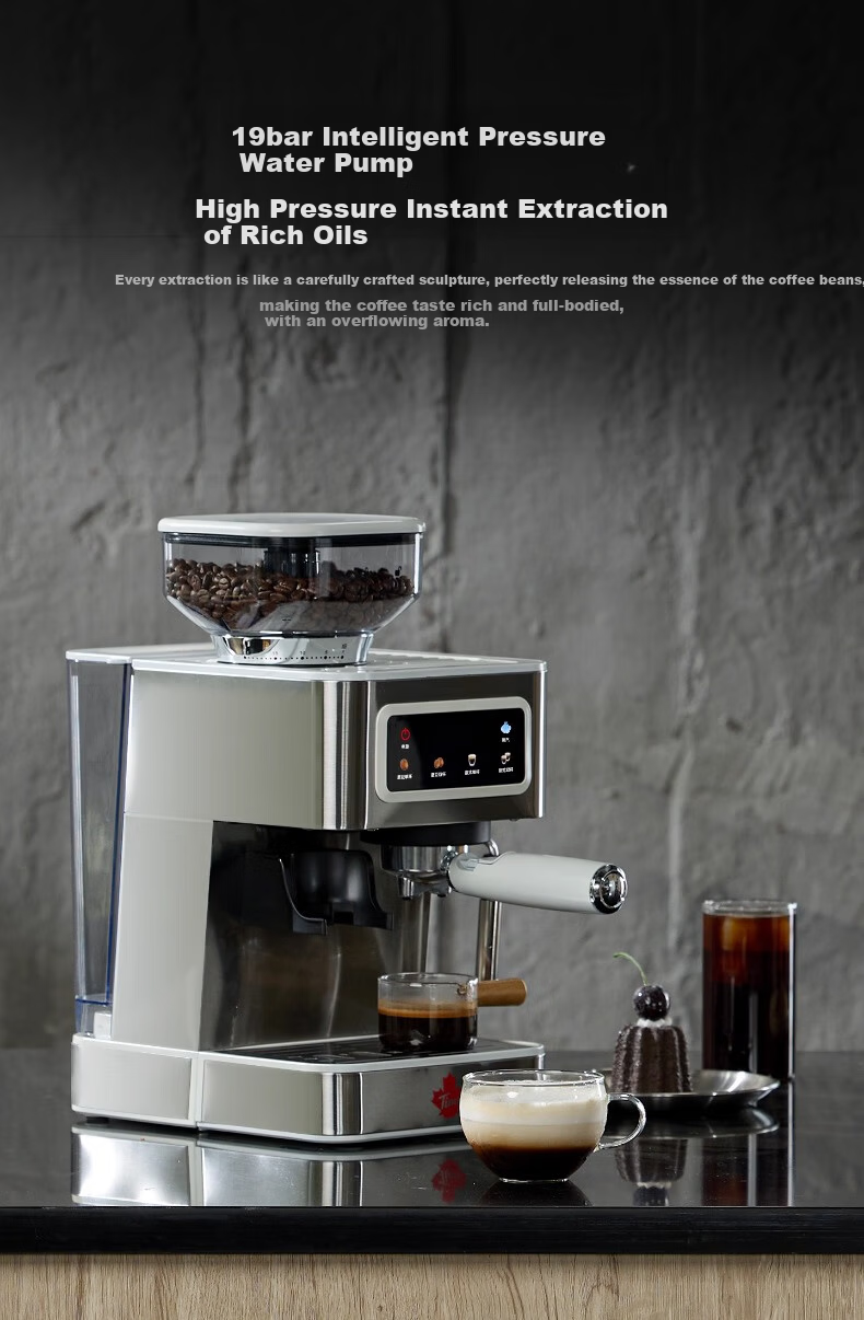 Tim Hortons Tims T5 Fully/ Semi-Automatic Italian Home Coffee Machine Grinder Integrated Cold Brew Version One-Touch Milk Frother Detachable Burr Silver 9