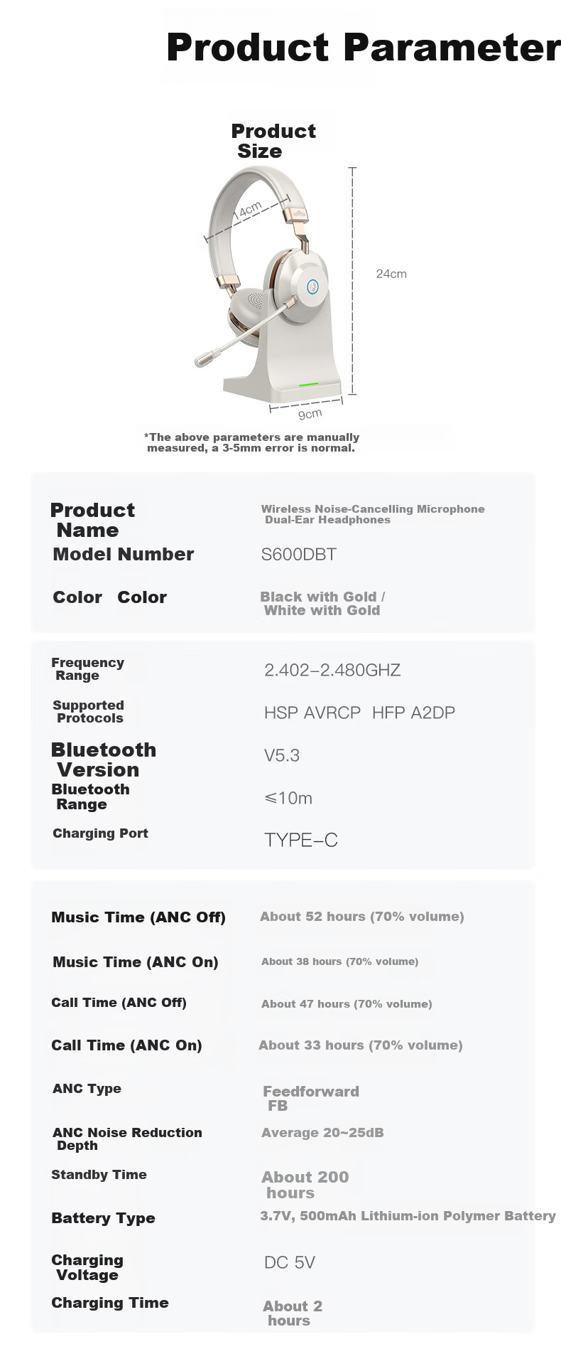 Yijiatong Over-Ear Call Center Headset ENC Active Noise Cancelling S600D 3.5MM Single Jack + USB + Type-C Volume Control Button Office Commercial Online Education Black 14