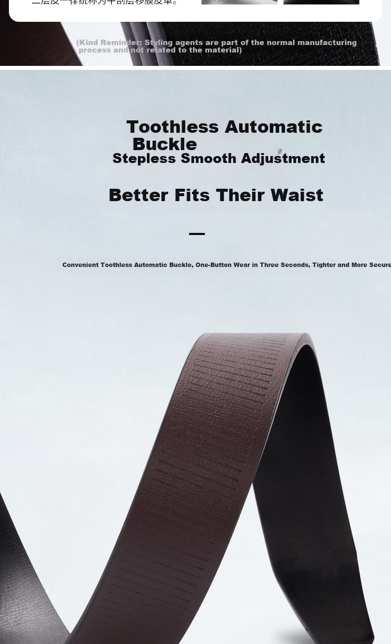 Woodpecker Men's Genuine Leather Ratchet Belt Automatic Buckle Inner Wear Waistband Birthday Gift for Boyfriend Husband Dad 9