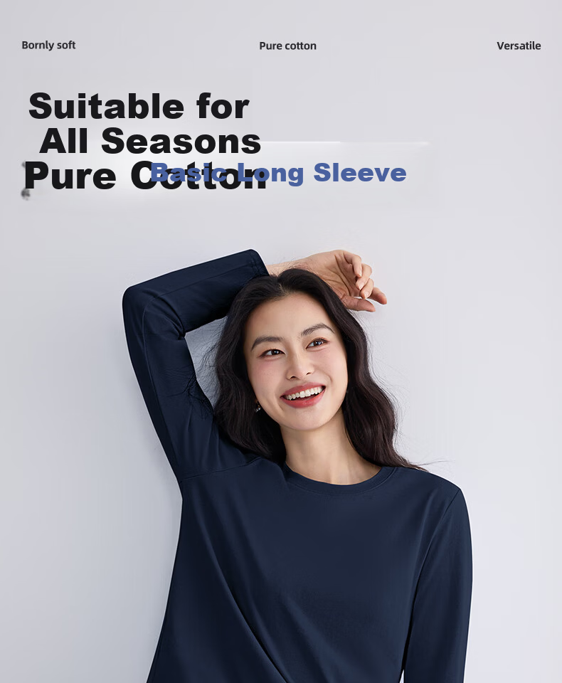 Urban Beauty White Cotton Long Sleeve T-Shirt for Women 2026 New Spring Autumn Plus Size Basic Top Spring Layering Shirt 2