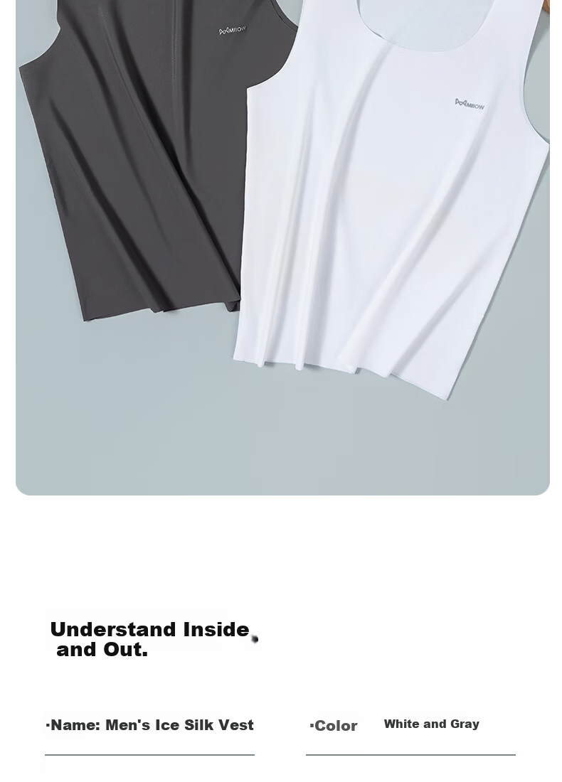 MiiOW Men's Ice Silk Cooling Basic Undershirt Sports Seamless Racerback Sleeveless T-Shirt Vest 12