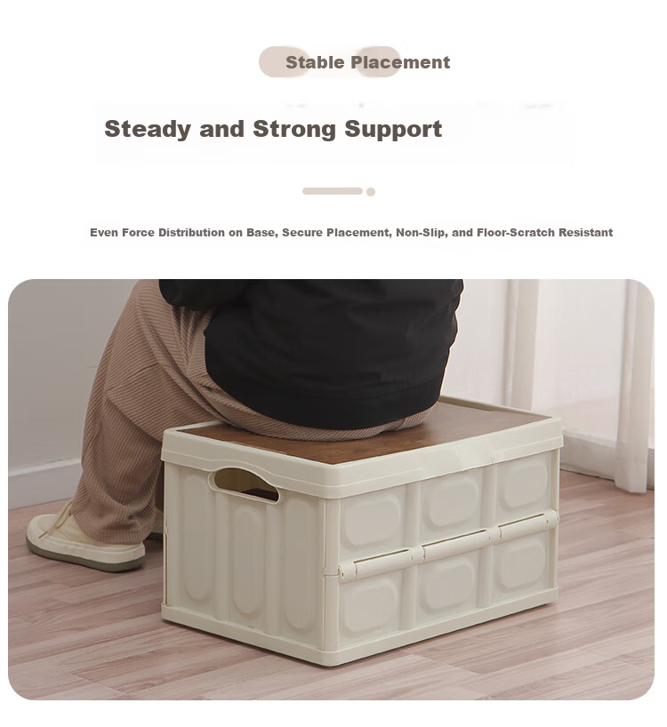 OurunZhe Outdoor Storage Box Camping Folding Box Car Trunk Organizer Utility Box Wooden Lid Portable 6