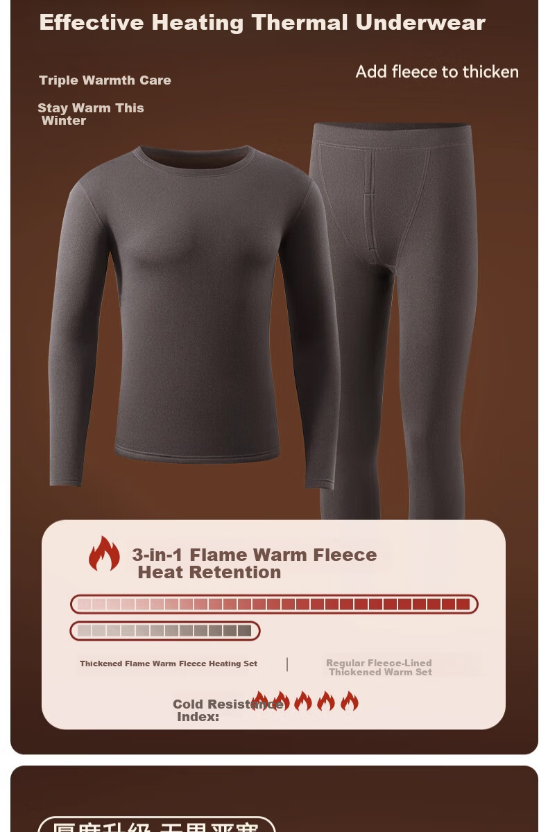 LangSha Men's Thermal Underwear Winter Fleece Thickened Cotton Base Layer Warm Crew Neck Gray 2XL 6