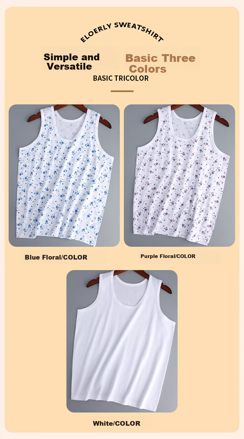 Langsha 2-Pack Cotton Vests for Middle-aged and Elderly Women, Loose Fit Thin Sleeveless Undershirts for Moms, Plus Size Elderly Sweat Shirts 9