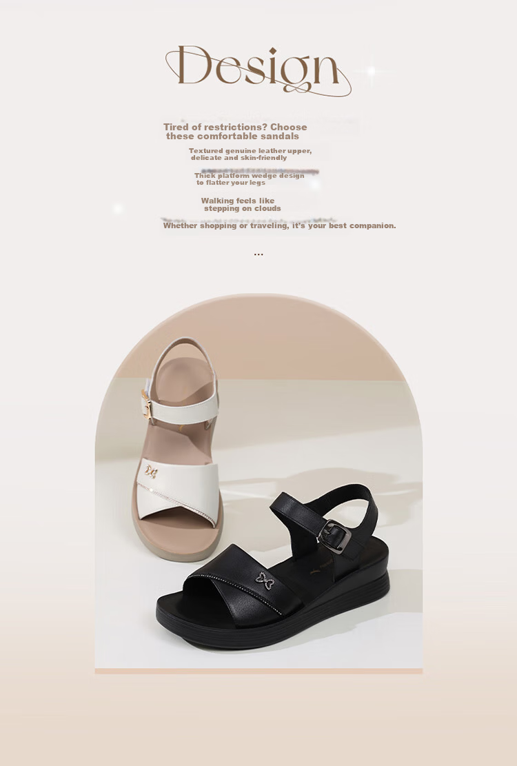 Red Dragonfly Women's Sandals, Flat Soft Leather, Wedge Beach Shoes for Mom, WTK25161, Black, Size 36 2